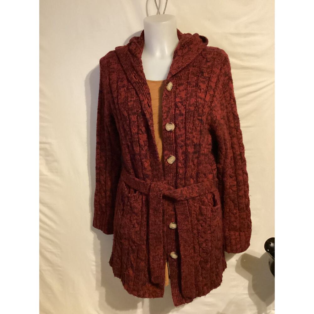 2659 Carolyn Taylor Women's Red and Black Long Sleeve Hooded Cardigan Size Large